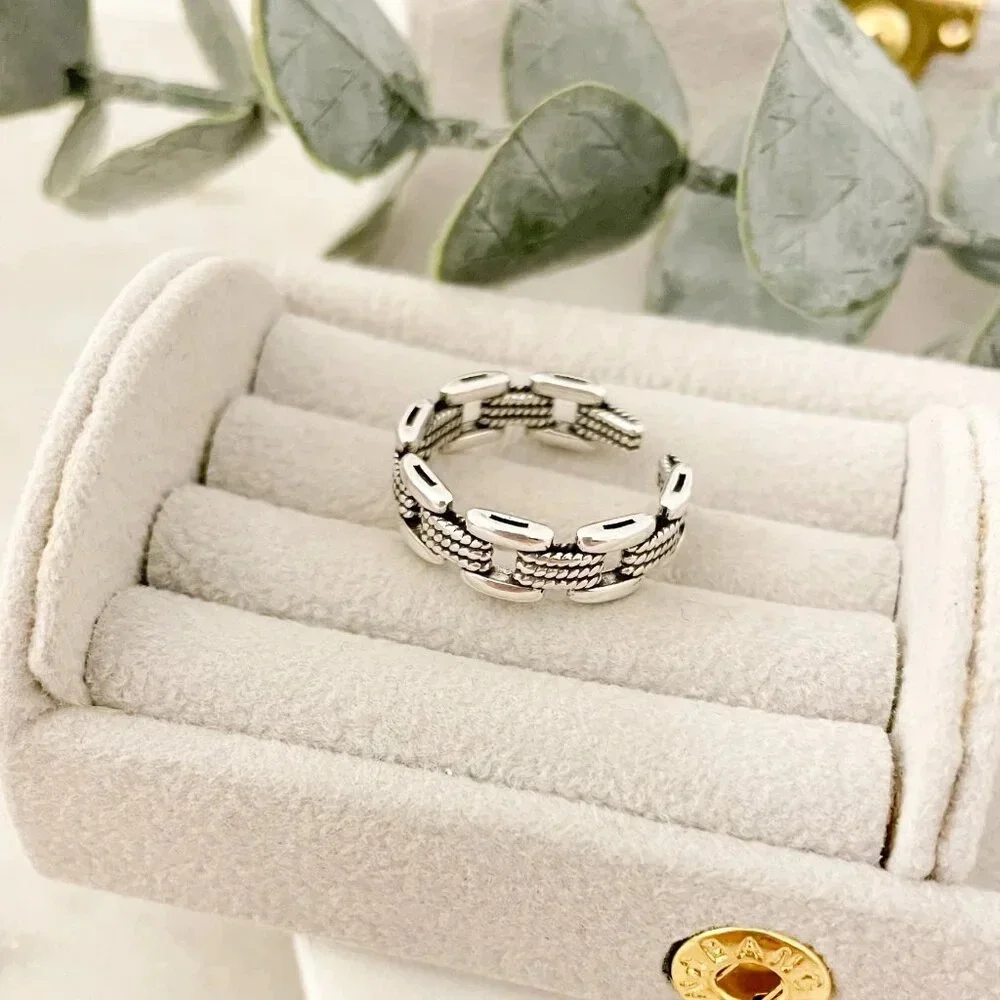 925 Sterling Silver Minimalist Ring Curb Chain Ring Chain Link Ring Dainty Ring